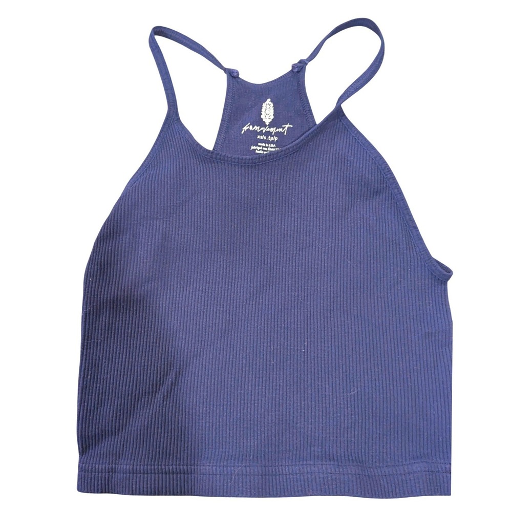 FP Movement Happiness Runs Crop Tank XS/S Navy Blue Ribbed Seamless